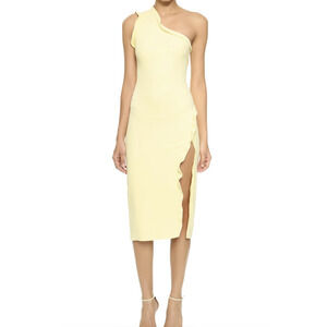 Cushnie et Ochs Yellow One Shoulder Ruffle Sheath Dress with Slit • Size 2 🔴